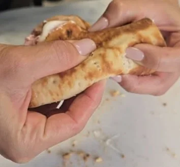 Lavash kebab pulled apart